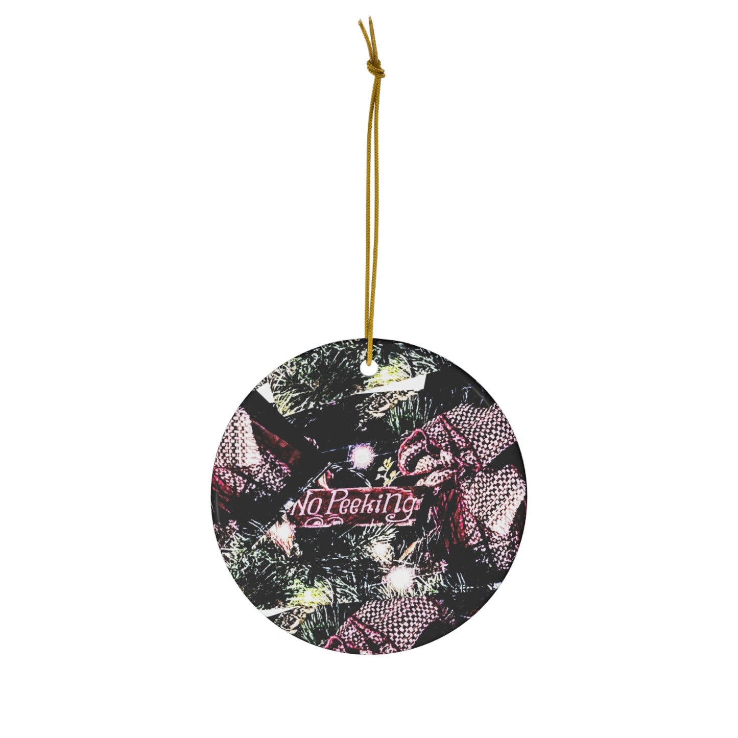 Holiday Ceramic Ornament - "No Peeking" Christmas Decoration
