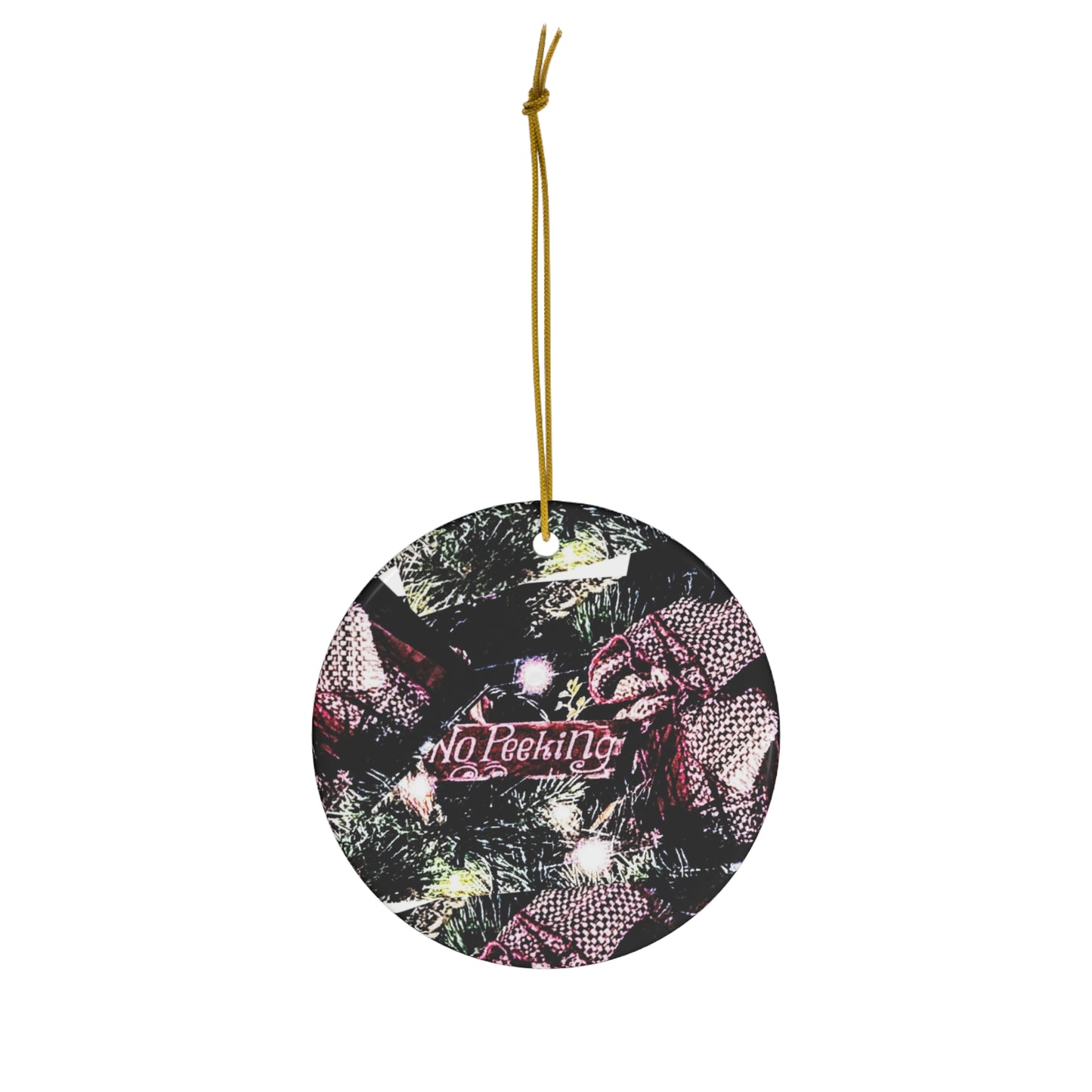 Holiday Ceramic Ornament - "No Peeking" Christmas Decoration