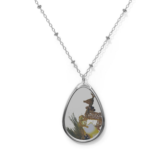 Elegant Oval Rustic Reindeer Pendant Necklace – Timeless Silver Jewelry