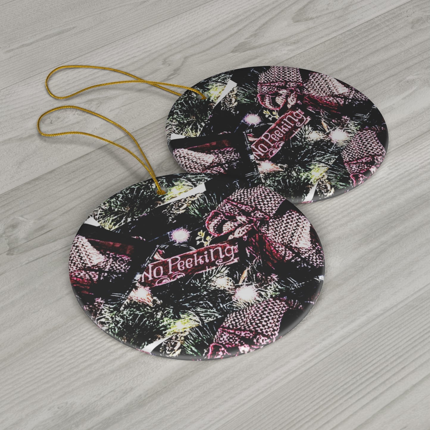 Holiday Ceramic Ornament - "No Peeking" Christmas Decoration
