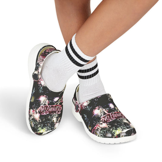 Kids' Graphic EVA Clogs — 'No Peeking' All-Over-Print Christmas Slip-Ons