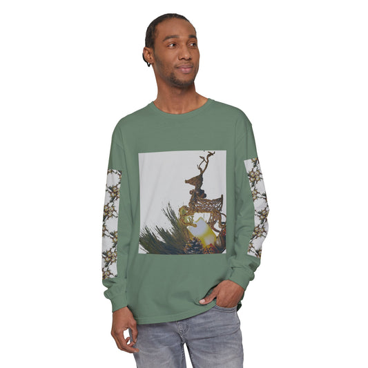 Rustic Reindeer Christmas Long Sleeve T-Shirt, Holiday Unisex Tee, Custom Xmas Shirt, Festive Deer Top, Vintage Christmas Apparel