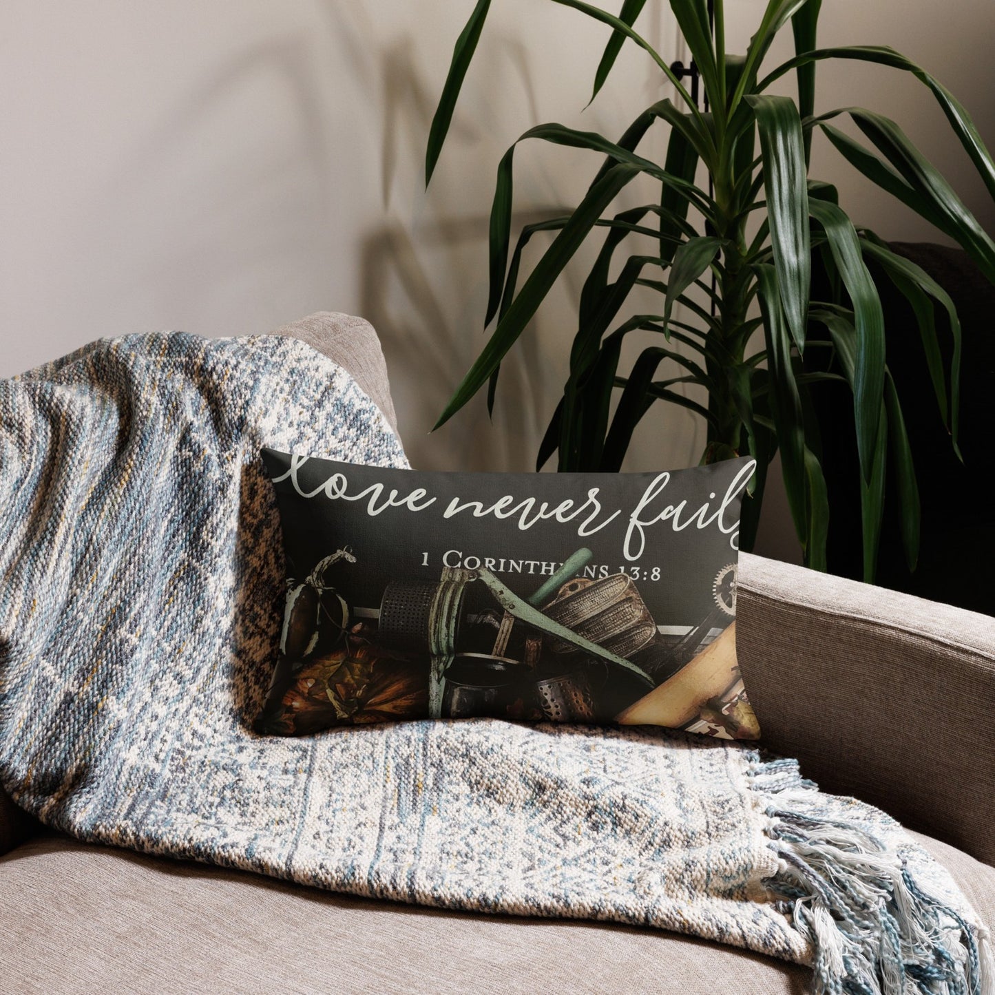 "LOVE NEVER FAILS" CUSTOM THROW PILLOW 20X12