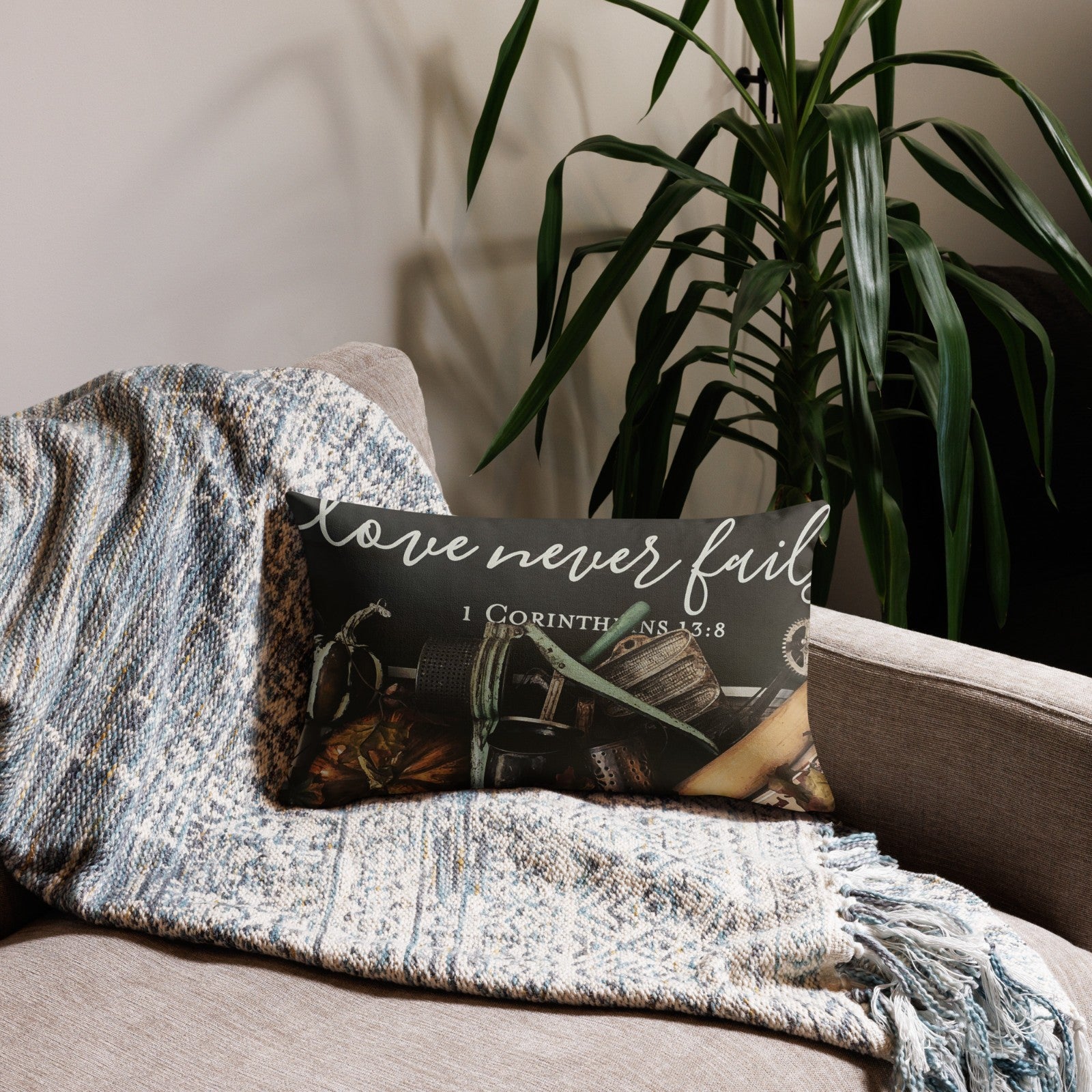 "LOVE NEVER FAILS" CUSTOM THROW PILLOW 20X12