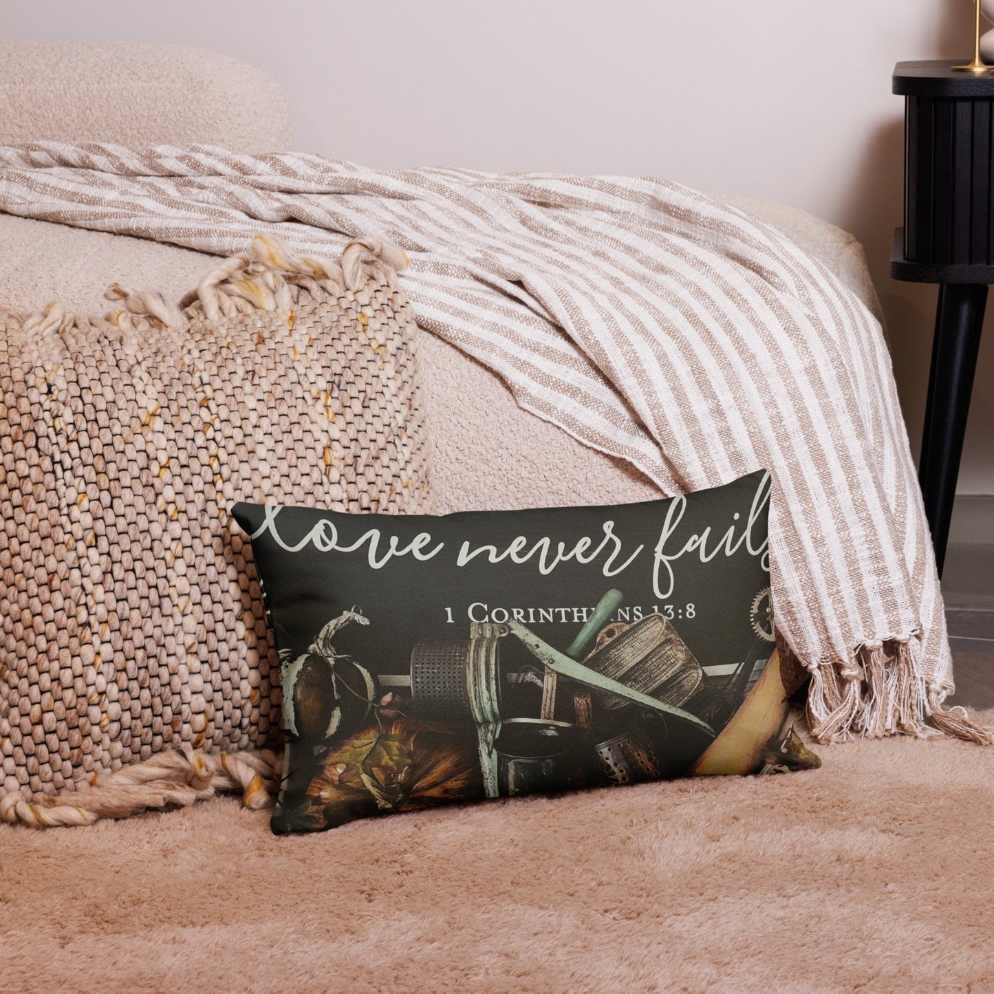 "LOVE NEVER FAILS" CUSTOM THROW PILLOW 20X12