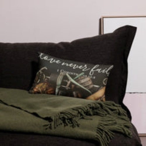 "LOVE NEVER FAILS" CUSTOM THROW PILLOW 20X12