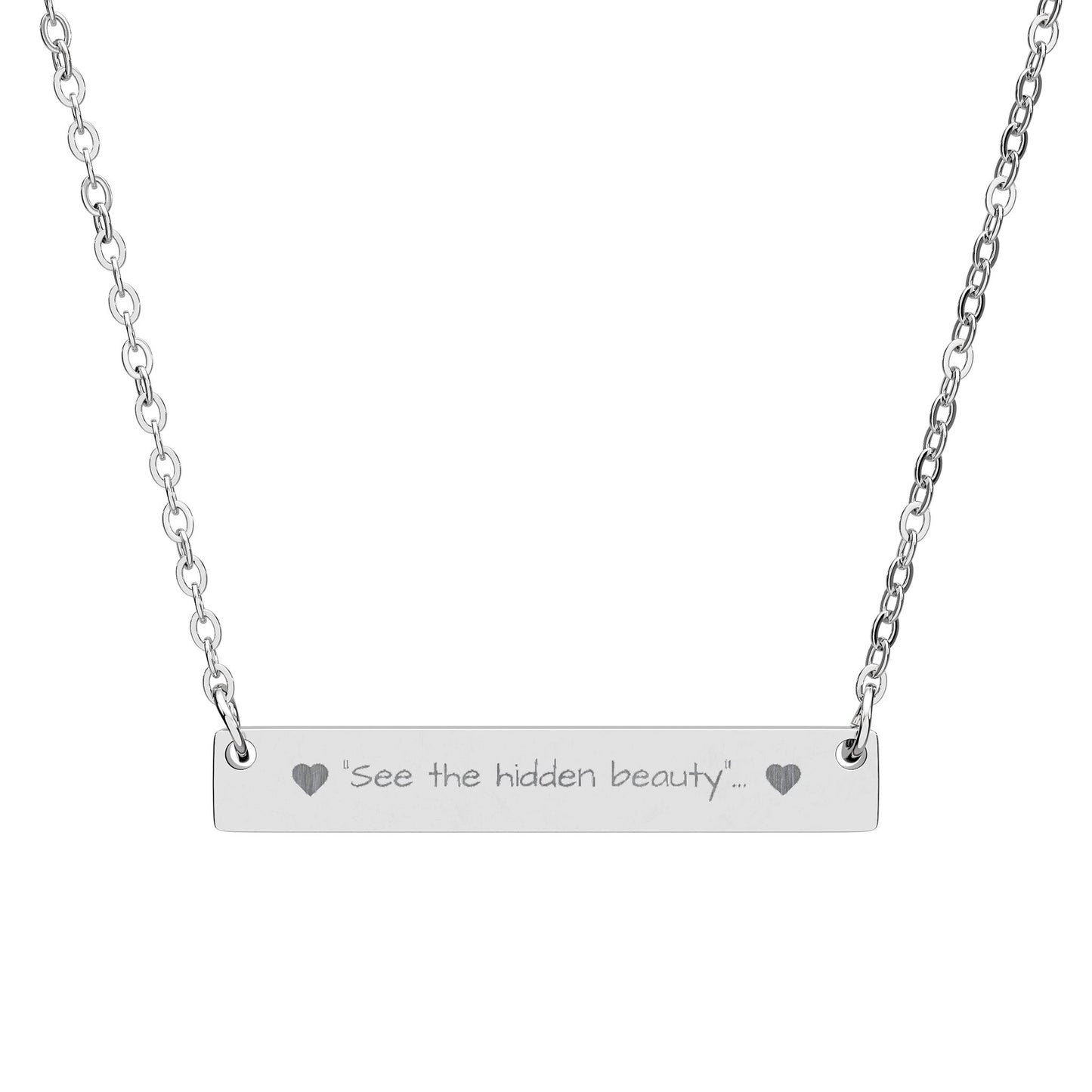 Personalized Horizontal Bar Necklace - Engraved with 'See the Hidden Beauty'
